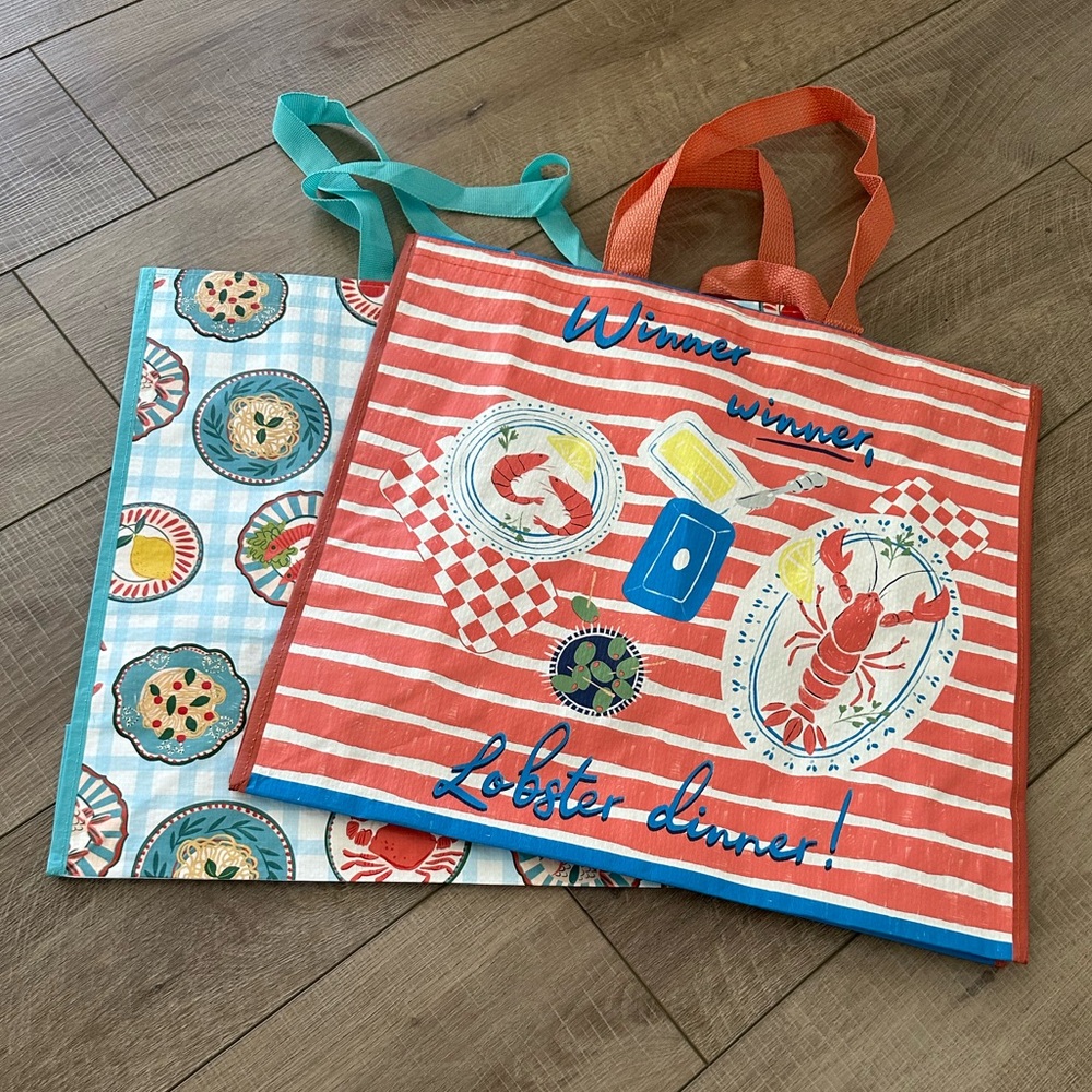Homegoods TJMaxx Marshalls Reusable Seafood Shopper Tote Bags Set of 2 NWOT